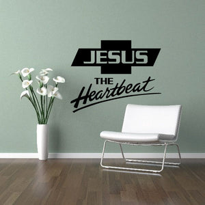 Black and white Jesus wall decal with cross and "The Heartbeat" text