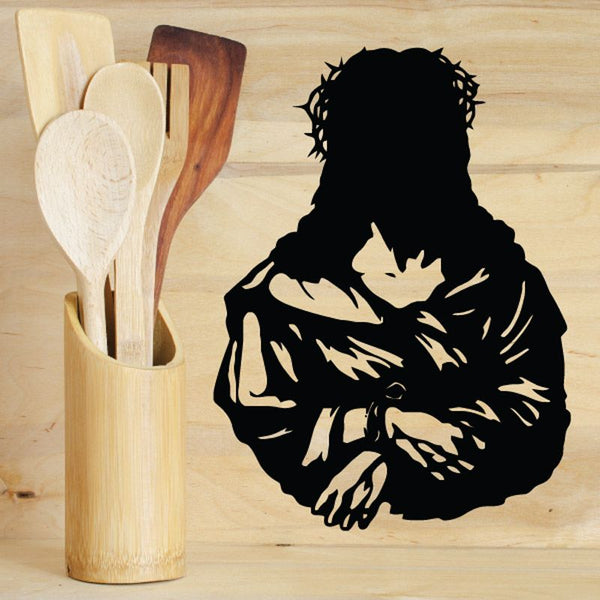 Jesus decal silhouette with crossed arms, beard and long hair