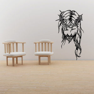 Jesus decal with crown of thorns, eyes closed, black line art.