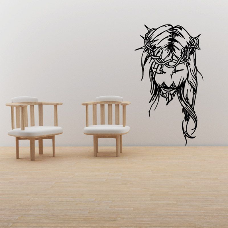 Jesus decal with crown of thorns, eyes closed, black line art.