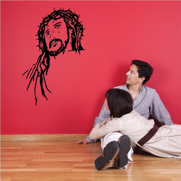 Jesus portrait decal with crown of thorns, bold black line art