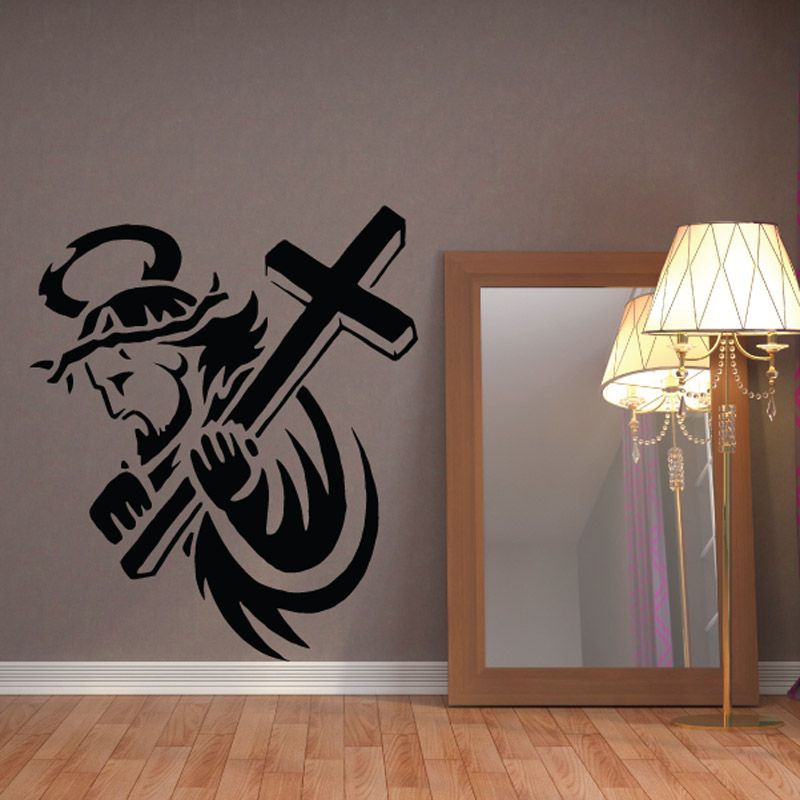 Image of Jesus with Halo Holding Cross Decal