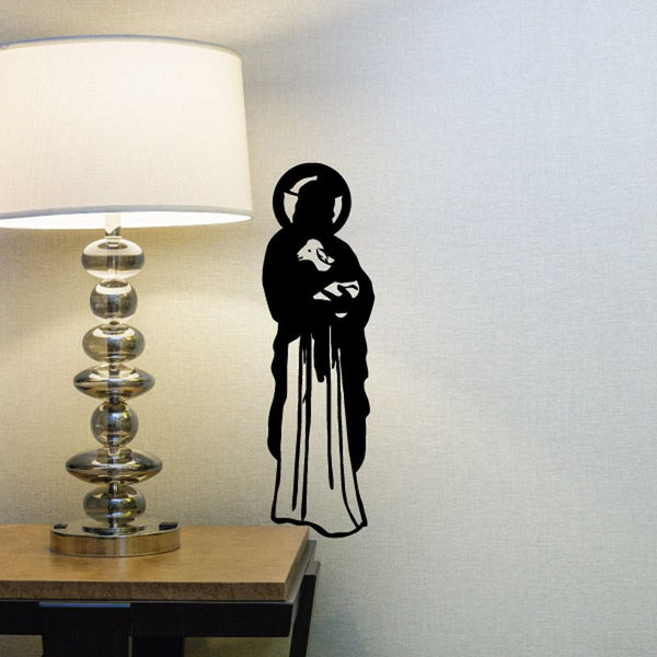 Jesus with halo holding sheep wall decal in black silhouette