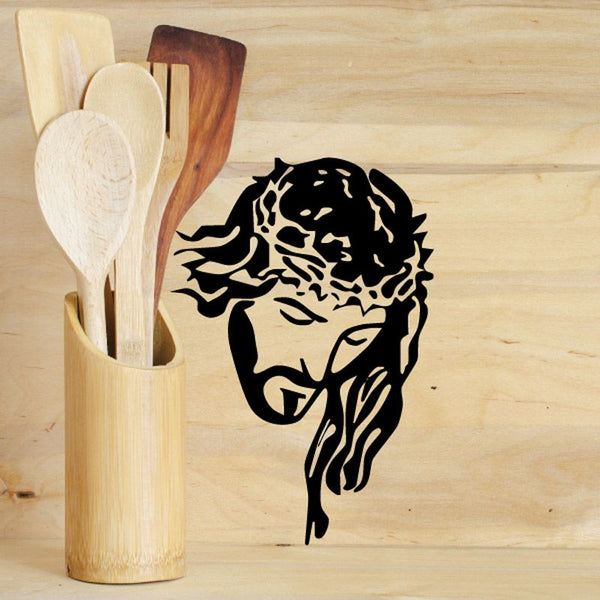 Jesus long-haired silhouette wall decal, black portrait