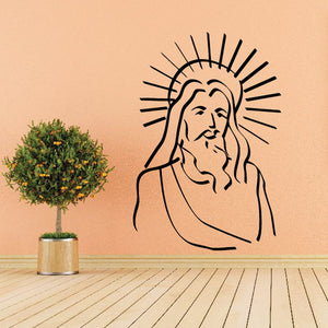 Religious Jesus wall decal with side portrait and sunburst rays