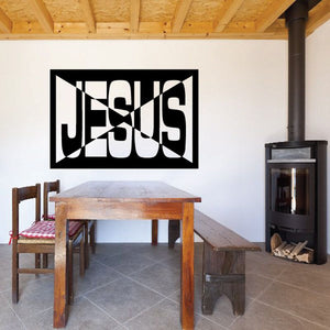 Jesus decal with bold black and white typographic design
