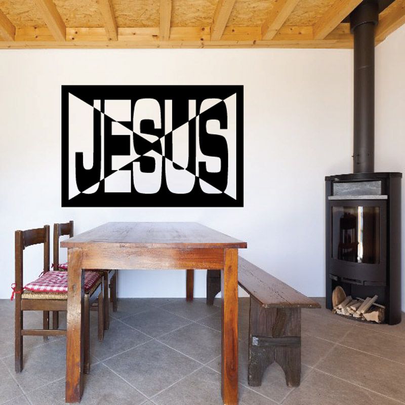 Jesus decal with bold black and white typographic design