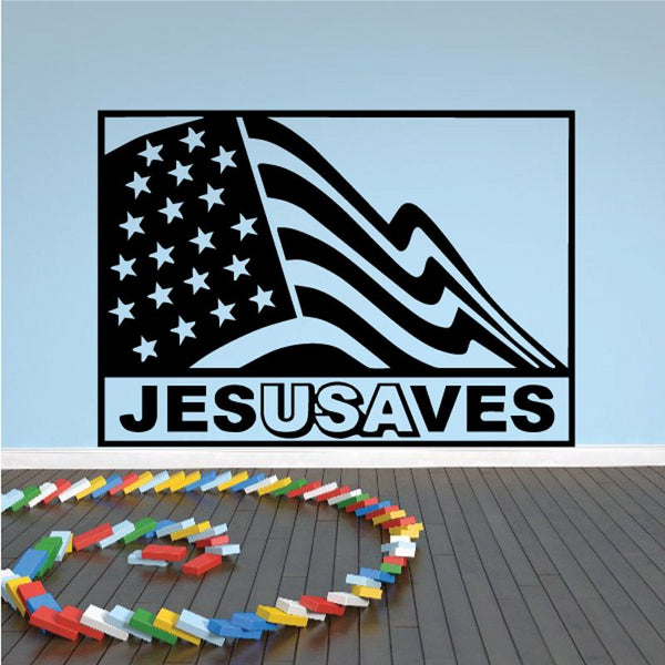 US flag decal with stars, stripes, and bold text "JESUSAves"