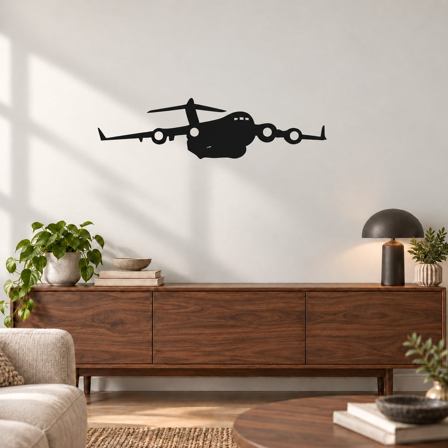 C-17 Globemaster III aircraft wall decal, black silhouette plane design