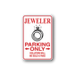 Jeweler Parking Only sticker with ring icon and red text on white background