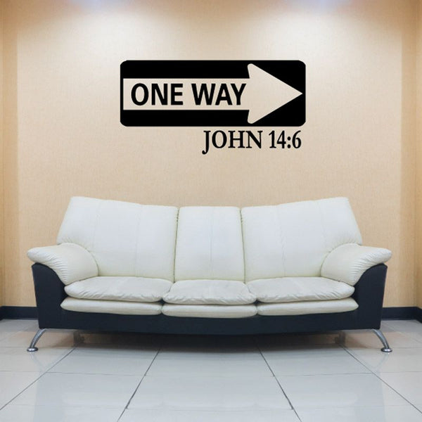 Wall decal with ONE WAY arrow and JOHN 14:6 text