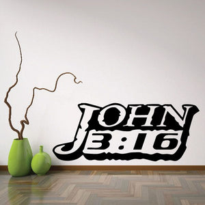 John 3:16 text decal with bold stylized black and white lettering