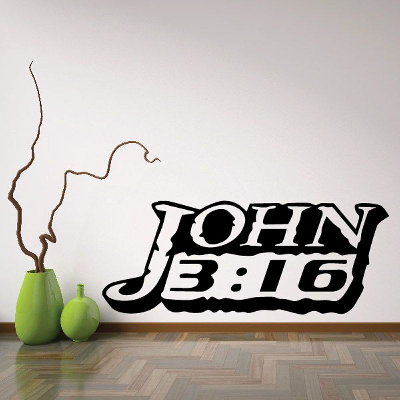 John 3:16 text decal with bold stylized black and white lettering