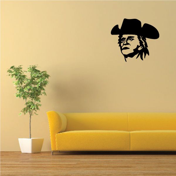 Johnny Cash portrait wall decal, black cowboy face silhouette