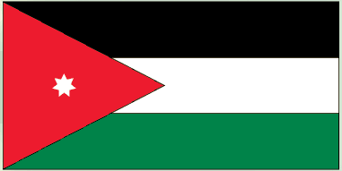 Jordan flag sticker, rectangular design with red triangle, white star, black, white, and green bars