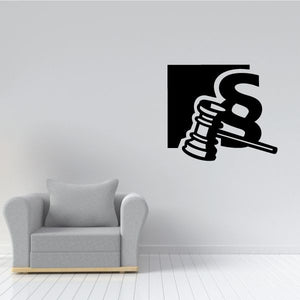Black square Judge gavel decal with white dollar sign and hammer icon