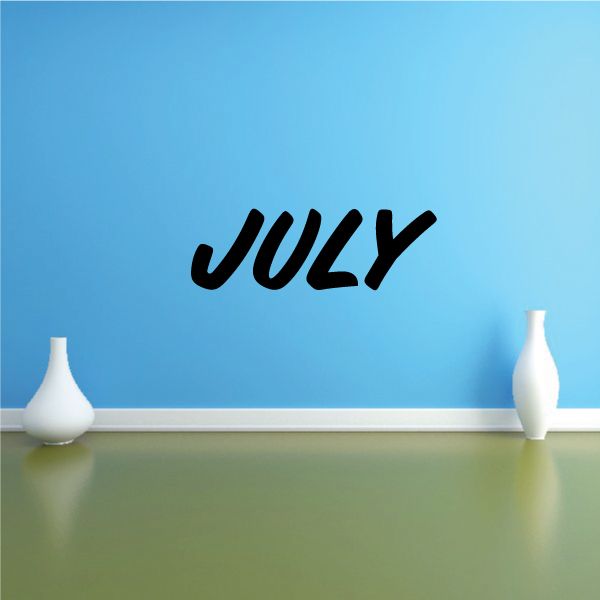 July wall decal vinyl lettering, black cursive text