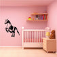 Jumping pony decal, black horse figure in a mid-jump pose