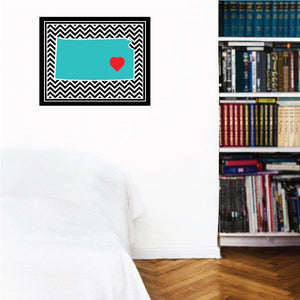 Chevron border sticker with turquoise center and red heart icon