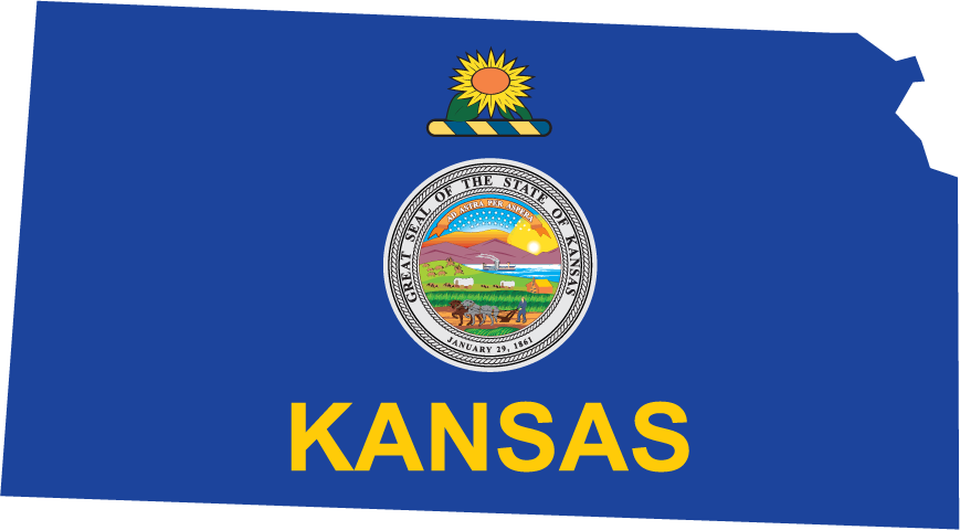 Kansas state flag sticker with sun emblem and bold KANSAS text