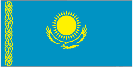 Kazakhstan flag sticker, rectangular blue with yellow sun and ornamental wings