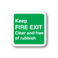 Green fire exit safety wall decal sticker: Keep FIRE EXIT clear and free of rubbish