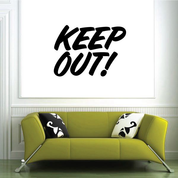 Keep Out wall decal with bold black and white "KEEP OUT!" lettering
