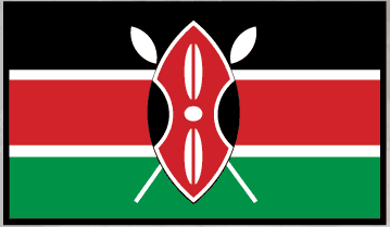 Kenya flag sticker with central emblem and cross-grooved shield over flag stripes
