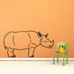 Kids rhino standing wall decal, black outline