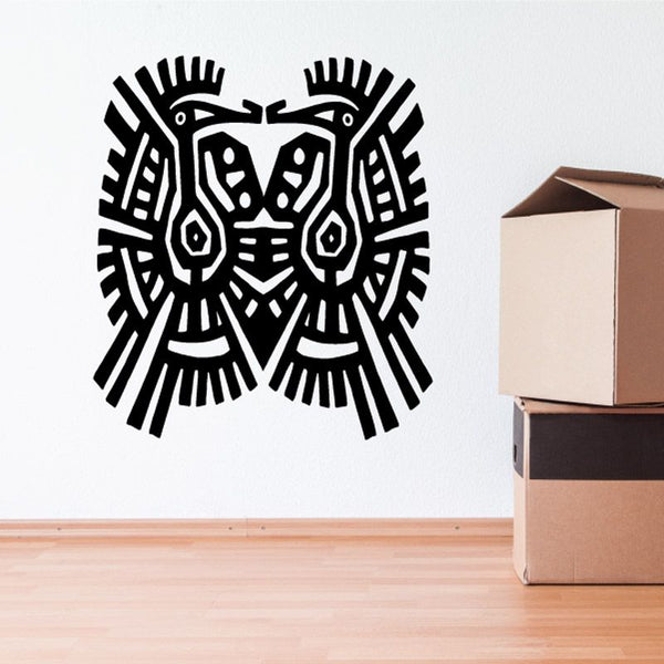Tribal bird wall decal with two black stylized birds facing each other