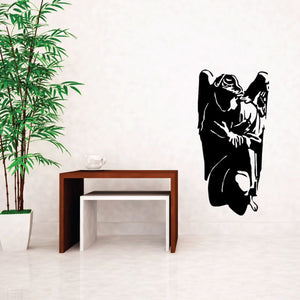 Kneeling praying angel wall decal, black silhouette figure kneeling and praying