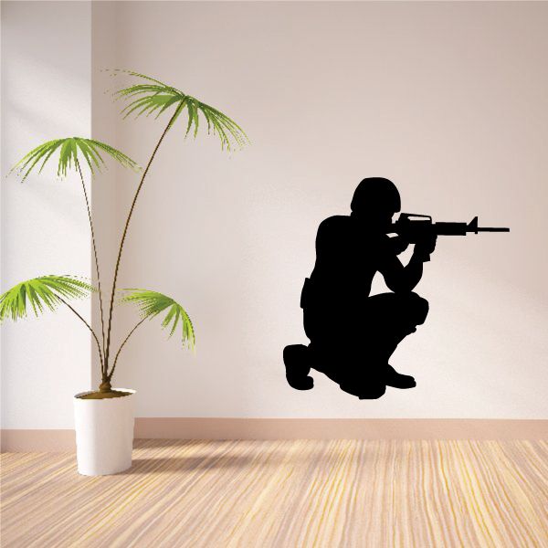 Black kneeling soldier decal aiming assault rifle