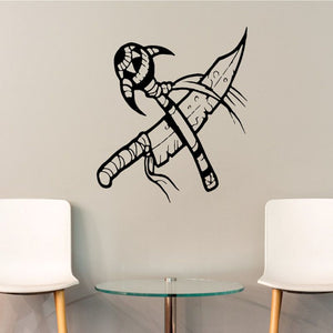 Black knife and club decal sticker with crossed weapons