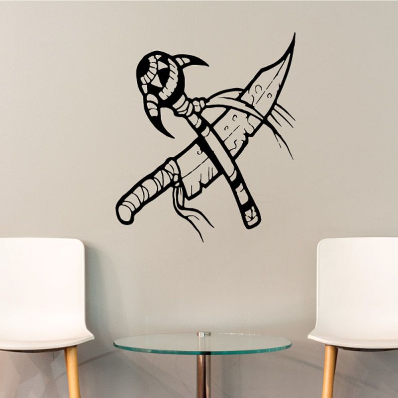 Black knife and club decal sticker with crossed weapons