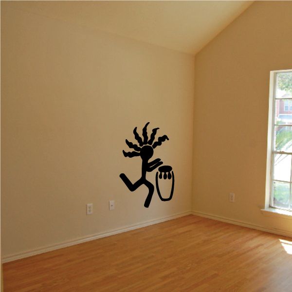 Kokopelli drummer wall decal, black silhouette holding a drum
