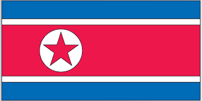 North Korea flag sticker, rectangular with blue stripes, white circle and red star