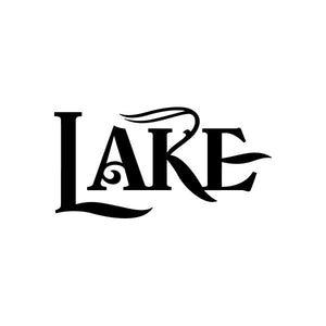 Vinyl decal sticker with bold black LAKE lettering and wave accent