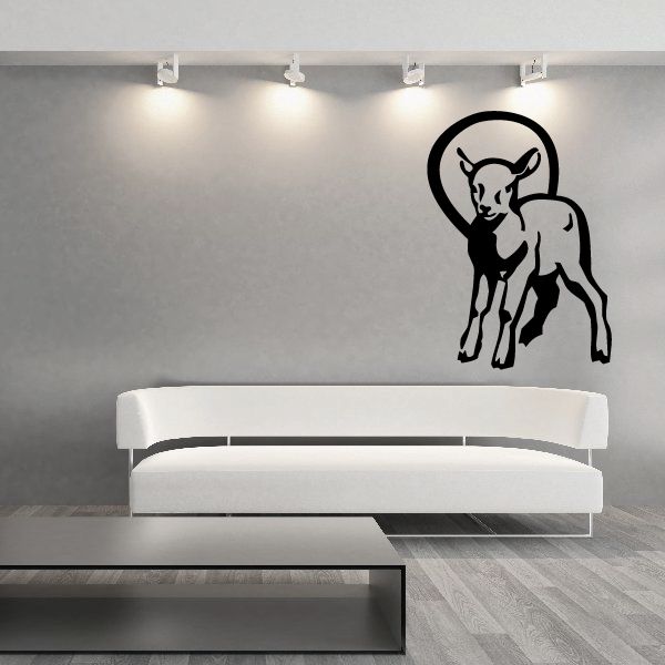 Lamb wall decal with black standing lamb and smaller lamb silhouette