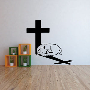 Black cross and lying lamb wall decal in bold silhouette