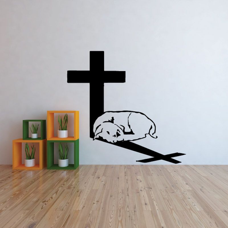 Image of Lamb Laying before a Cross Decal