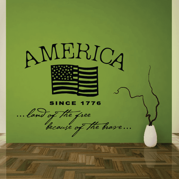 America wall decal with flag icon, Since 1776 and land of the free text