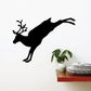 Jumping reindeer wall decal, black silhouette with antlers