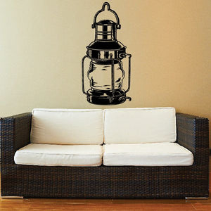 Lantern wall decal, black vintage lantern line art for vinyl sticker on wall