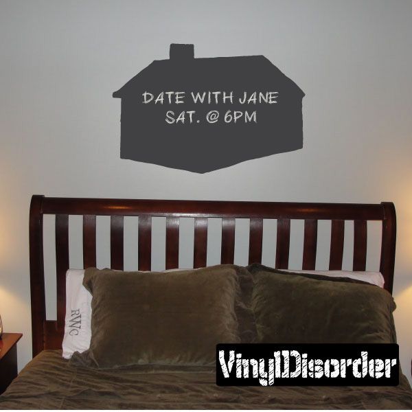 Large log cabin chalkboard wall decal with white handwritten date text