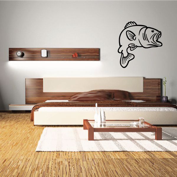 Large mouth bass fish turning decal with black outline on light wall