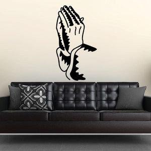 Praying hands decal with bold black outline, detailed praying hands silhouette
