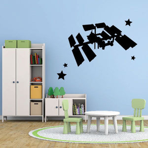 Large satellite wall decal with black satellite and star shapes