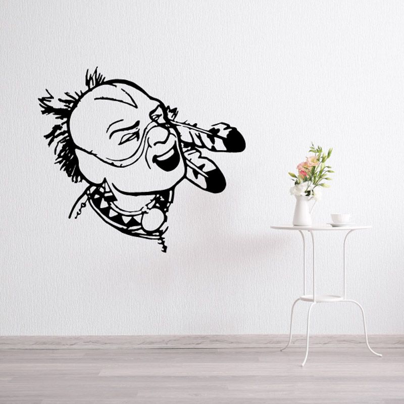 Black-and-white Native American figure decal with feather headdress