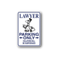Lawyer Parking Only warning sticker with cartoon lawyer and 'Violators will be subpoenaed'