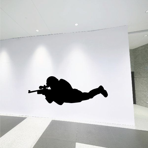 Soldier aiming decal with black silhouette of a rifleman pose